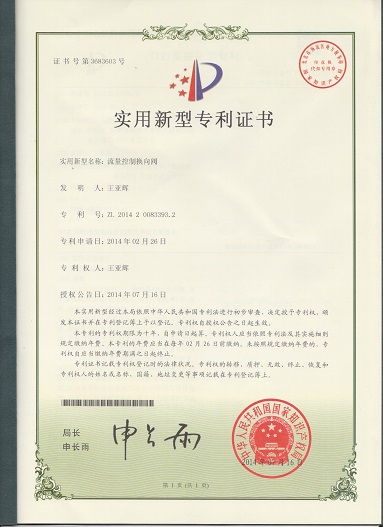 Flow control reversing valve (patent certificate)
